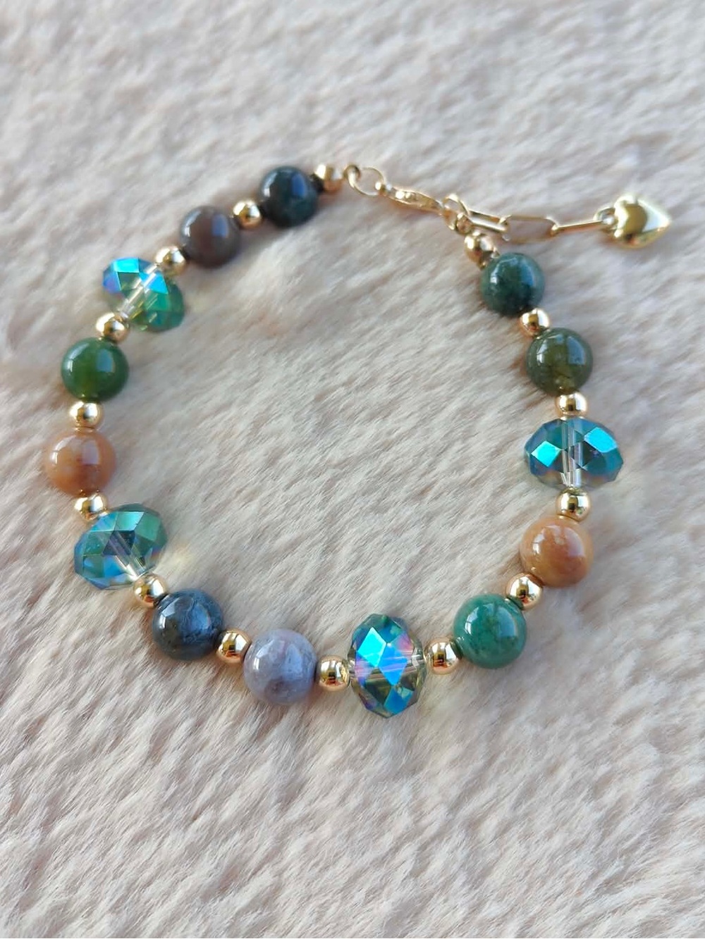 Gemstone Beaded Bracelet with Gold Accents